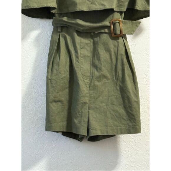 &merci green belted shorts romper sz Large safari jungle - Picture 2 of 4